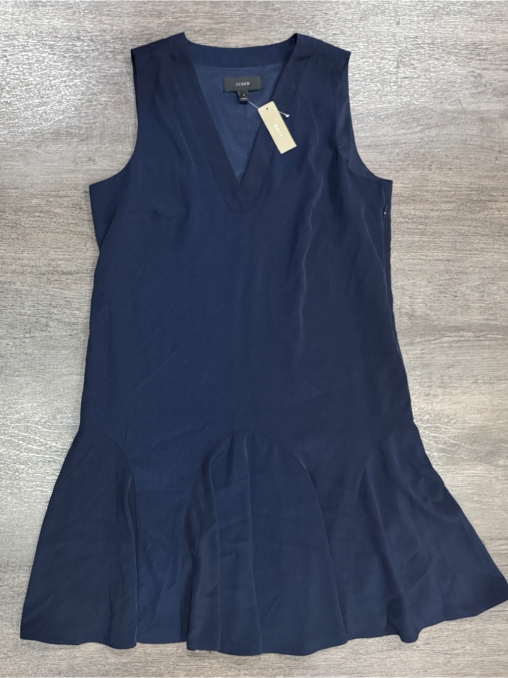 J. Crew Navy Blue Silky Flounce Dress Womens Small sleeveless ruffled hem
